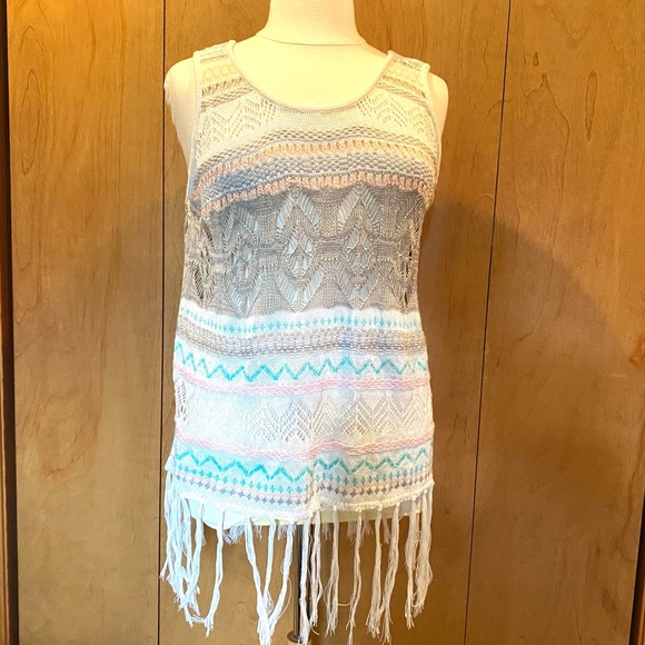 SAY WHAT crochet sweater vest in cream and pastels with fringe Boho fringe - Picture 14 of 14